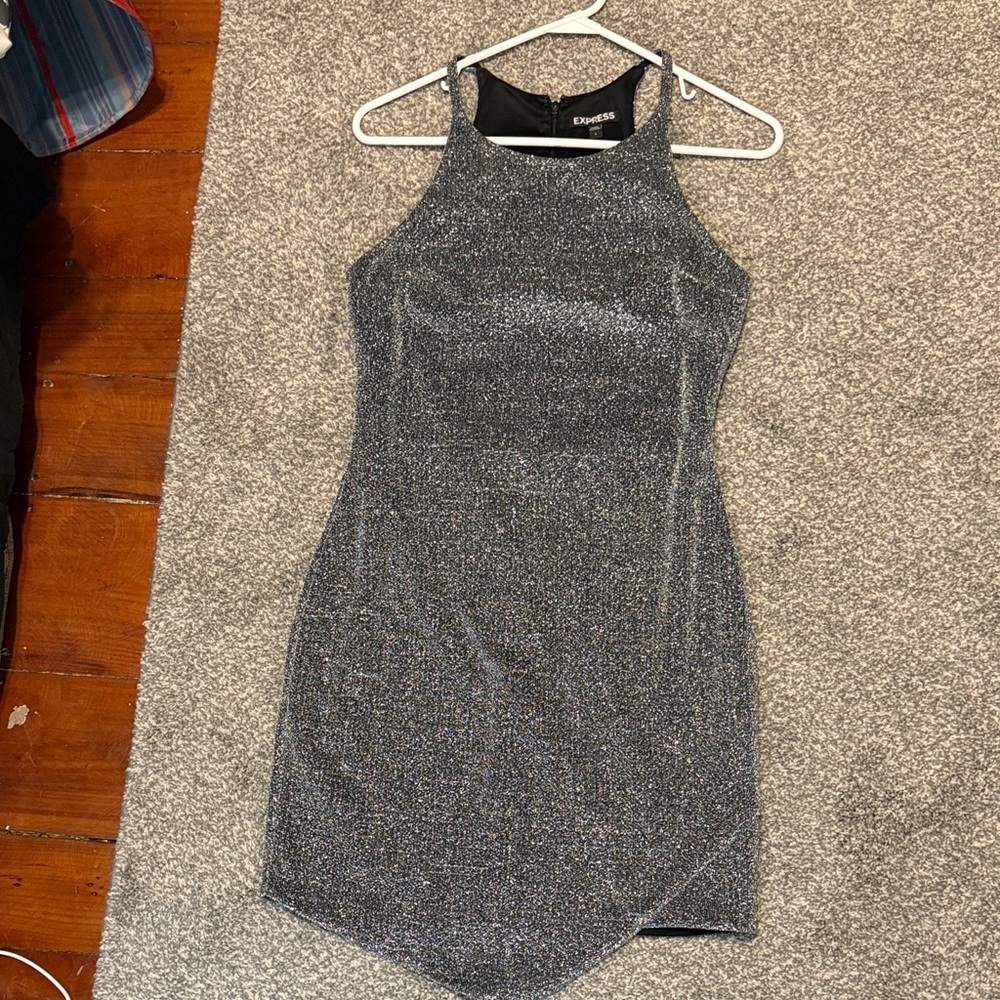 Express Shimmering Silver Mini Dress